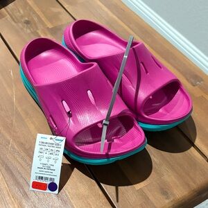 Hoka Fuchsia and Aqua Slide Sandals